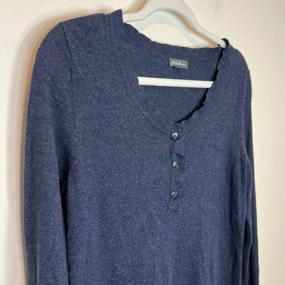 Eddie‎ Bauer Sweater S Lambswool Blend Blue Ruffled Womens Popover Size Small - Picture 5 of 8